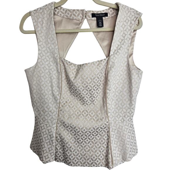 White House Black Market Blouse Women 8 Peplum Geometric Sleeveless Square Neck - Picture 1 of 9